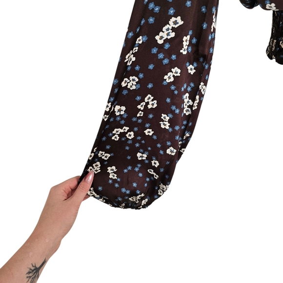 Heartloom Floral Blouse Long Sleeve Brown Blue Blouse Sz S M - Picture 7 of 13